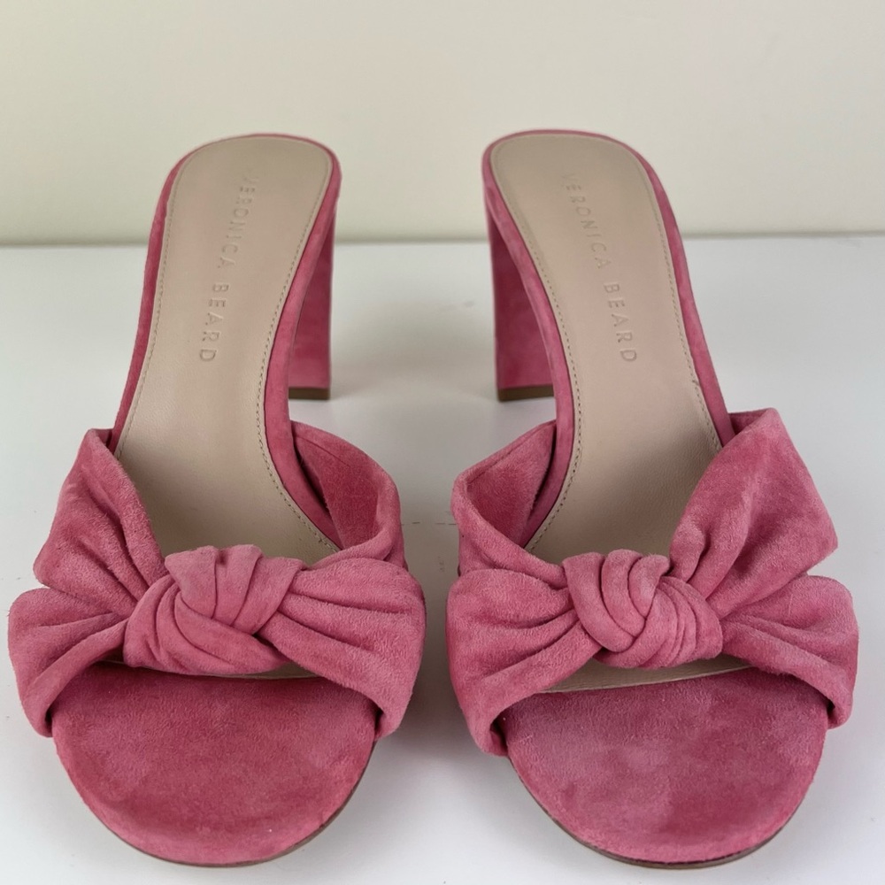 NEW VERONICA BEARD PINK SUEDE KNOT-FRONT SANDALS - Picture 9 of 13